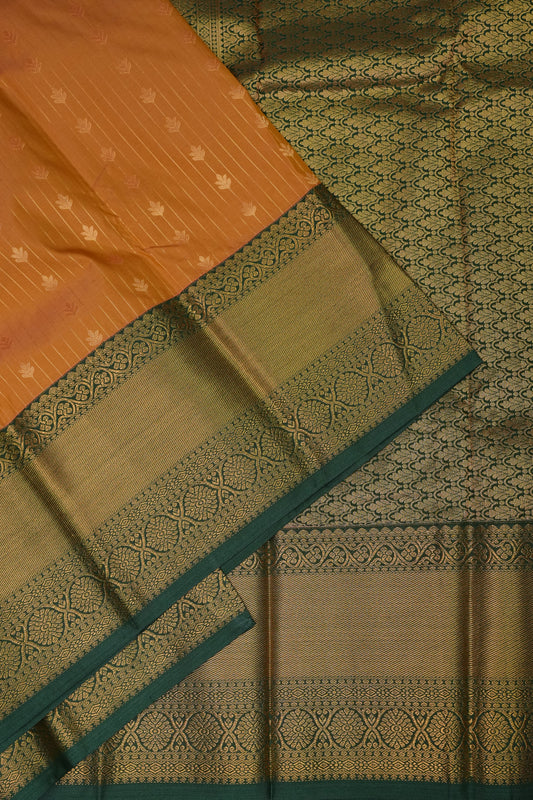 Kanchivaram Semi Silk Saree - Mustard Yellow with Emerald Green