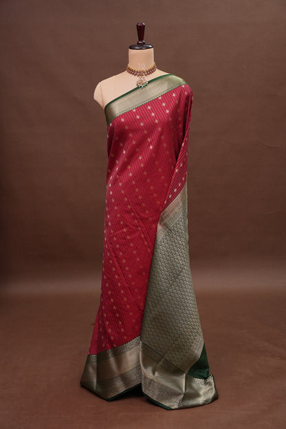 Kanchivaram Semi Silk Saree - Maroon with Emerald Green