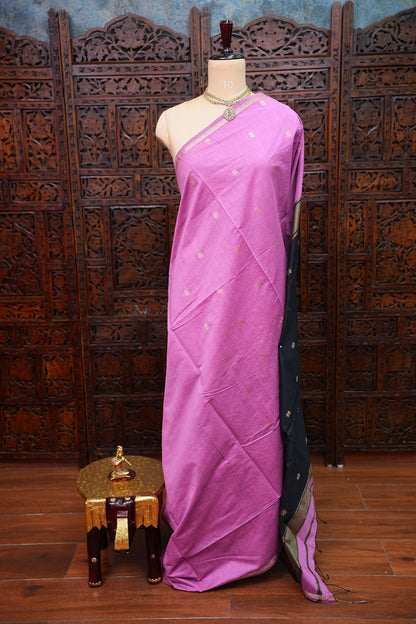 Maheshwari Silk Cotton Saree | Black With Pink