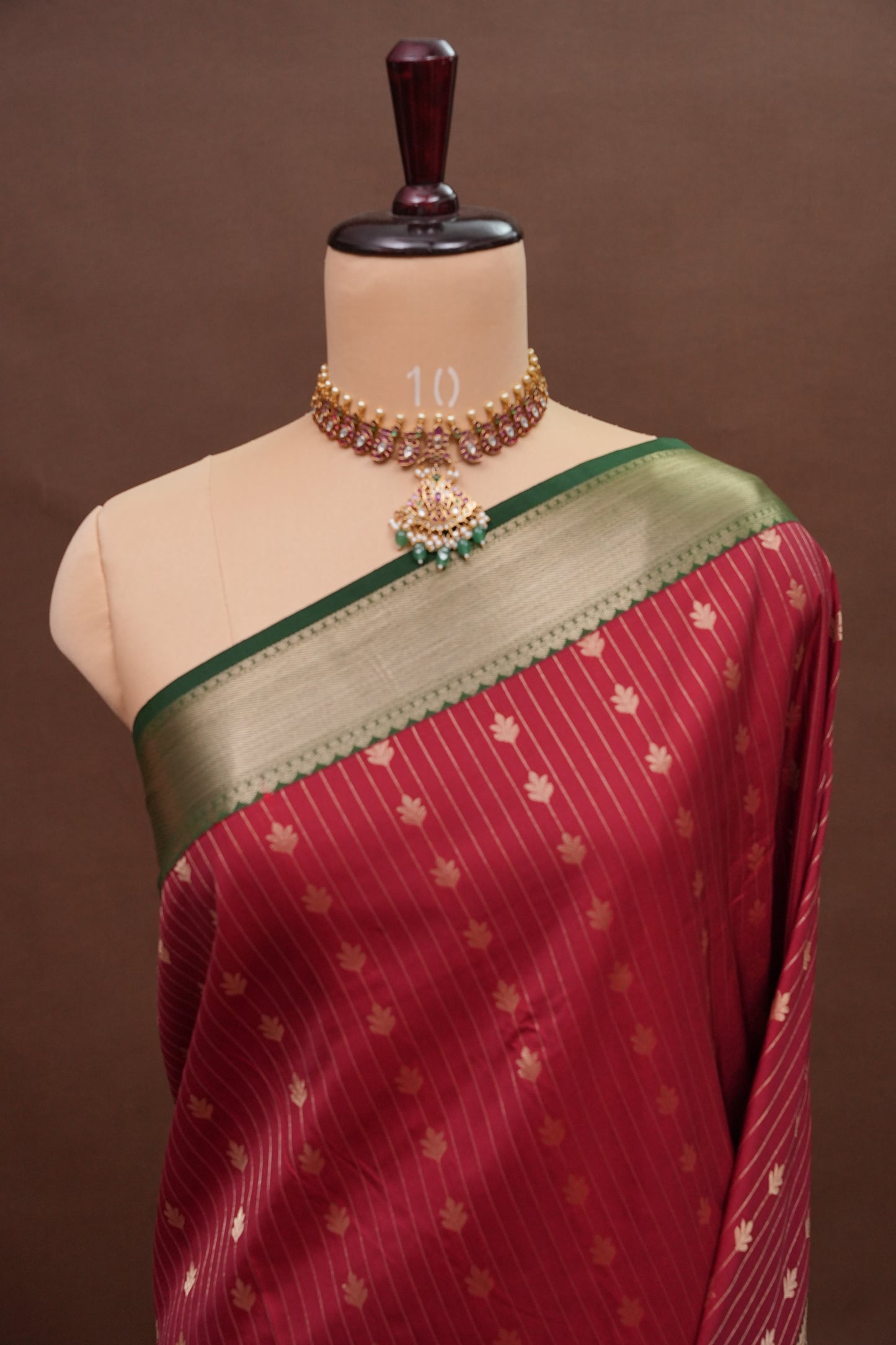 Kanchivaram Semi Silk Saree - Maroon with Emerald Green
