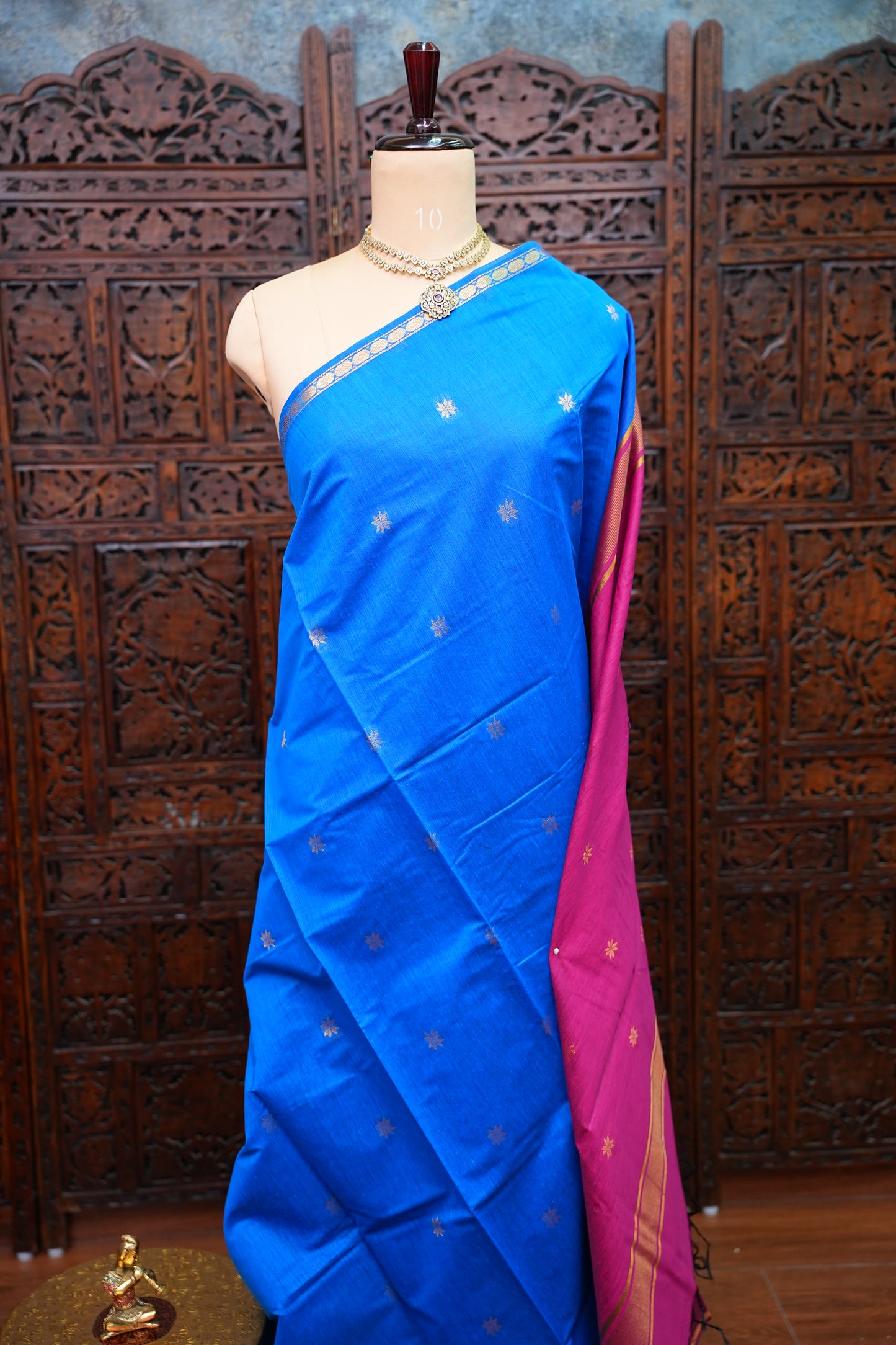Maheshwari Silk Cotton Saree | Blue With Pink