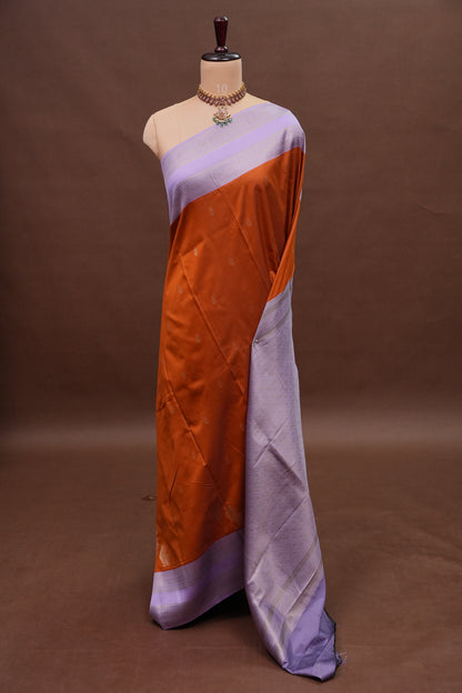 Rust Semi Silk Saree with Lavender Zari Border