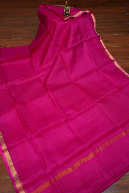 Silk Kota Plain Saree - Hot Pink