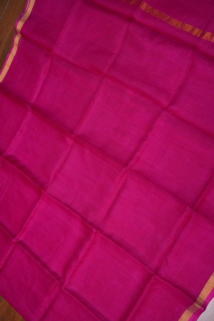Silk Kota Plain Saree - Hot Pink