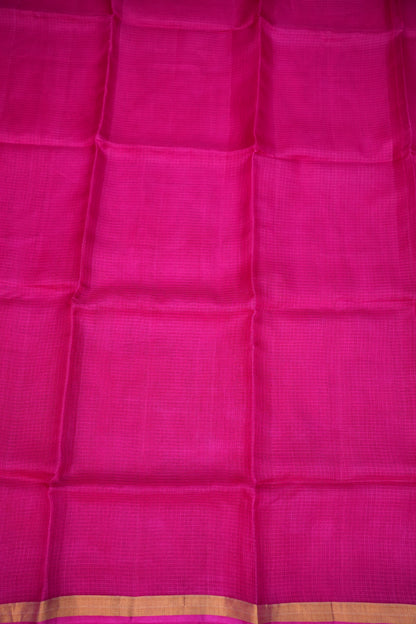 Silk Kota Plain Saree - Hot Pink