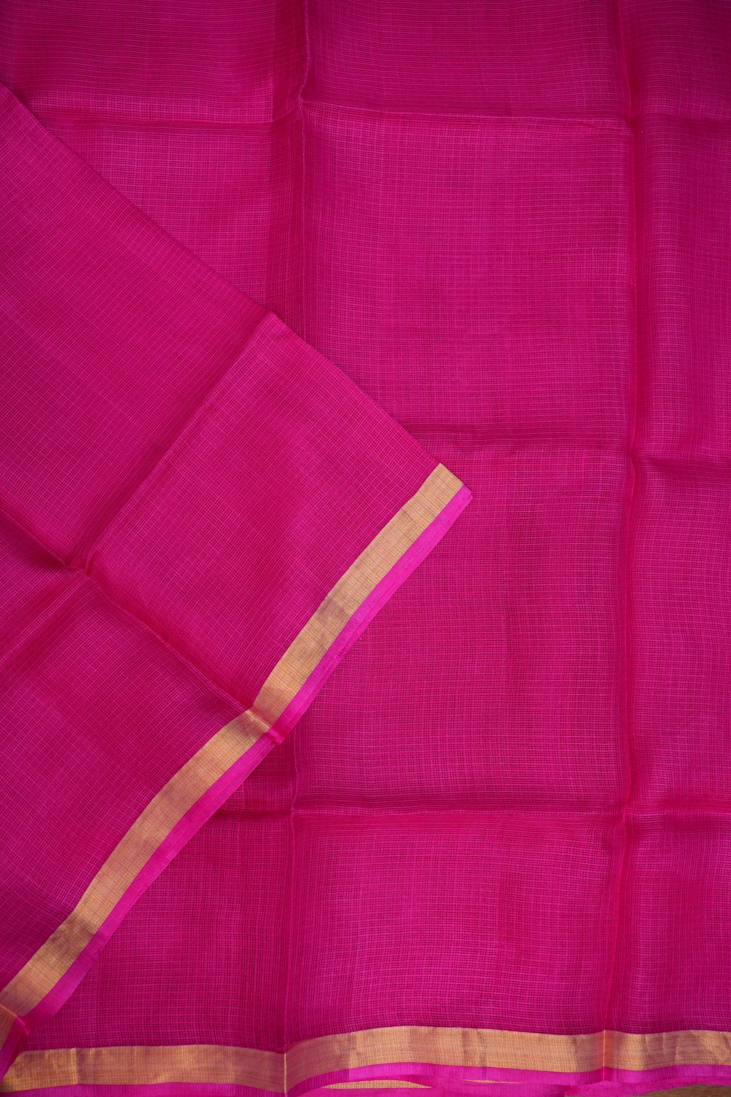 Silk Kota Plain Saree - Hot Pink