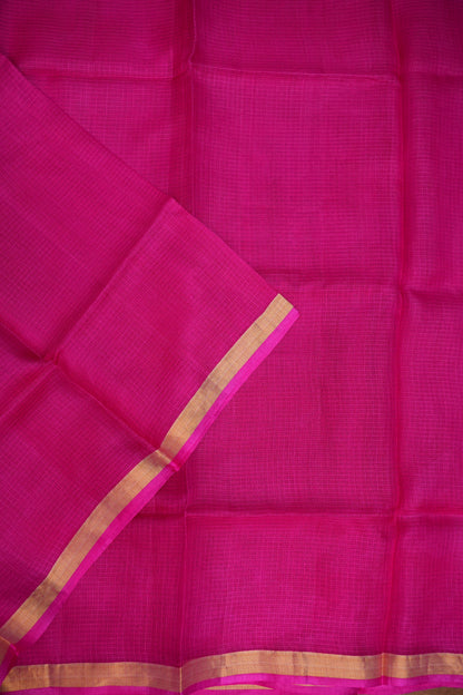 Silk Kota Plain Saree - Hot Pink