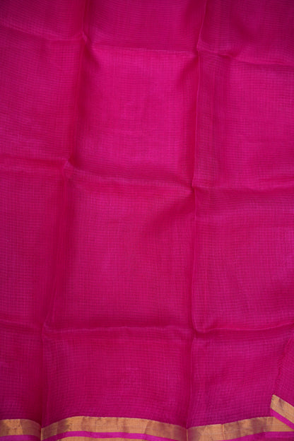 Silk Kota Plain Saree - Hot Pink