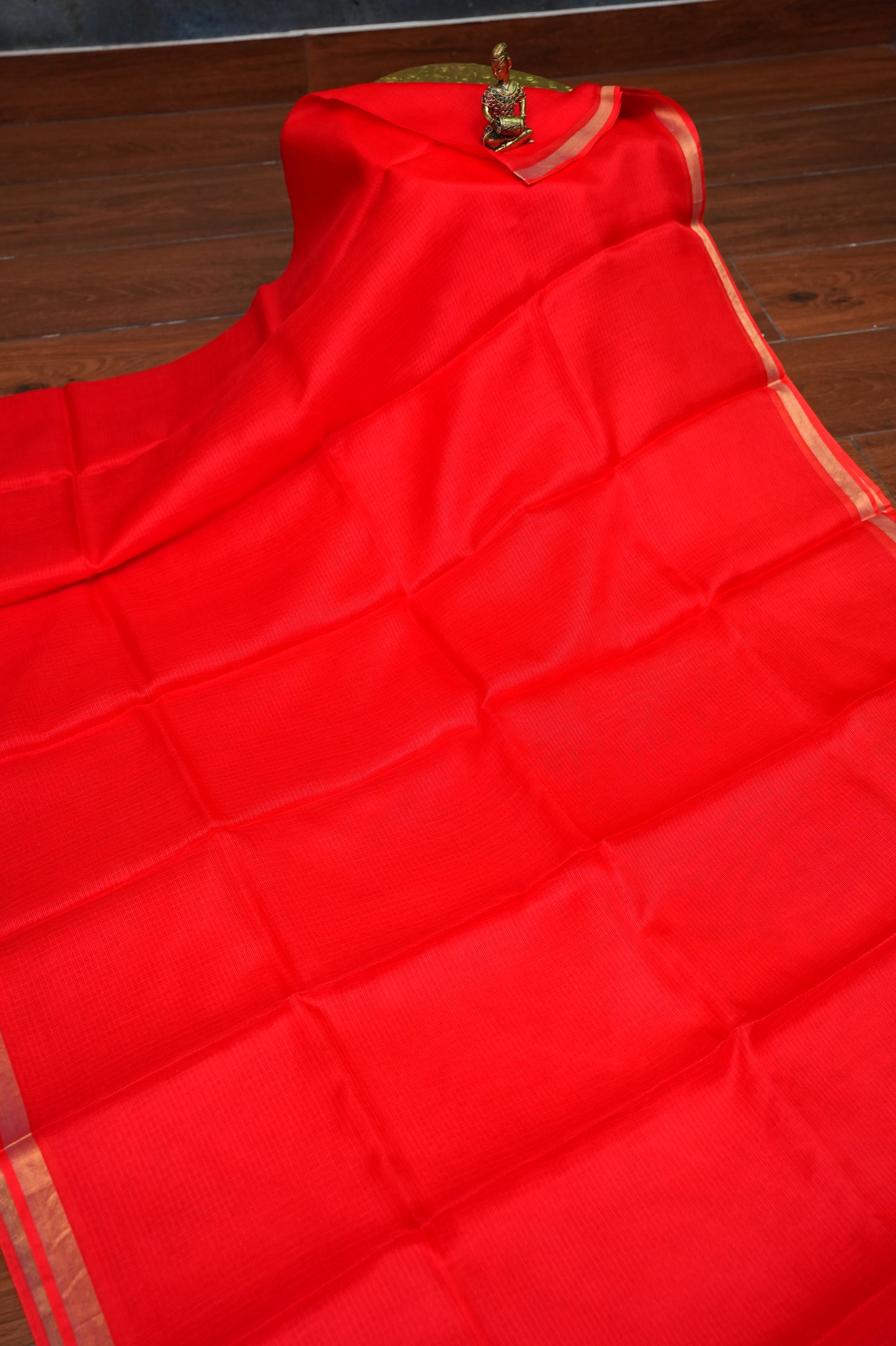 Silk Kota Plain Saree - Bright Red