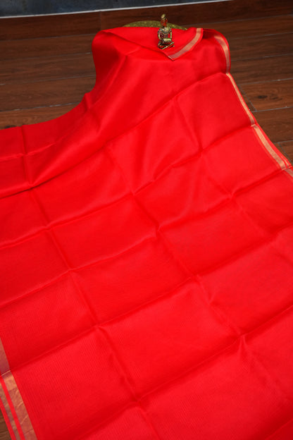 Silk Kota Plain Saree - Bright Red