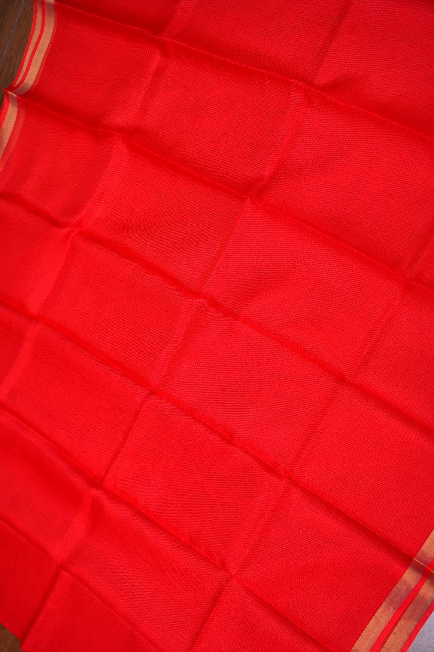 Silk Kota Plain Saree - Bright Red