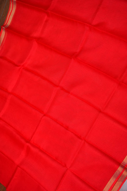 Silk Kota Plain Saree - Bright Red