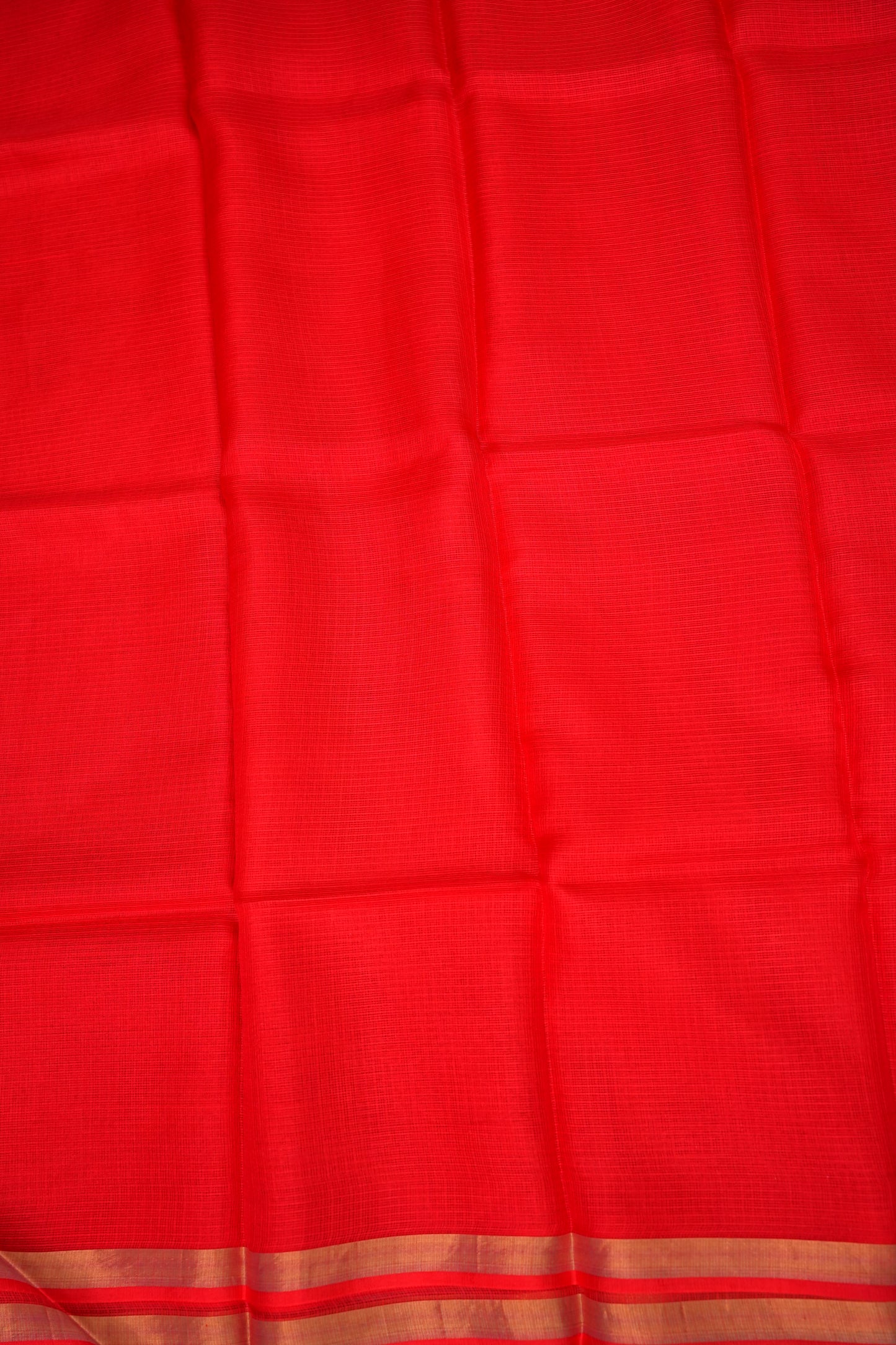 Silk Kota Plain Saree - Bright Red