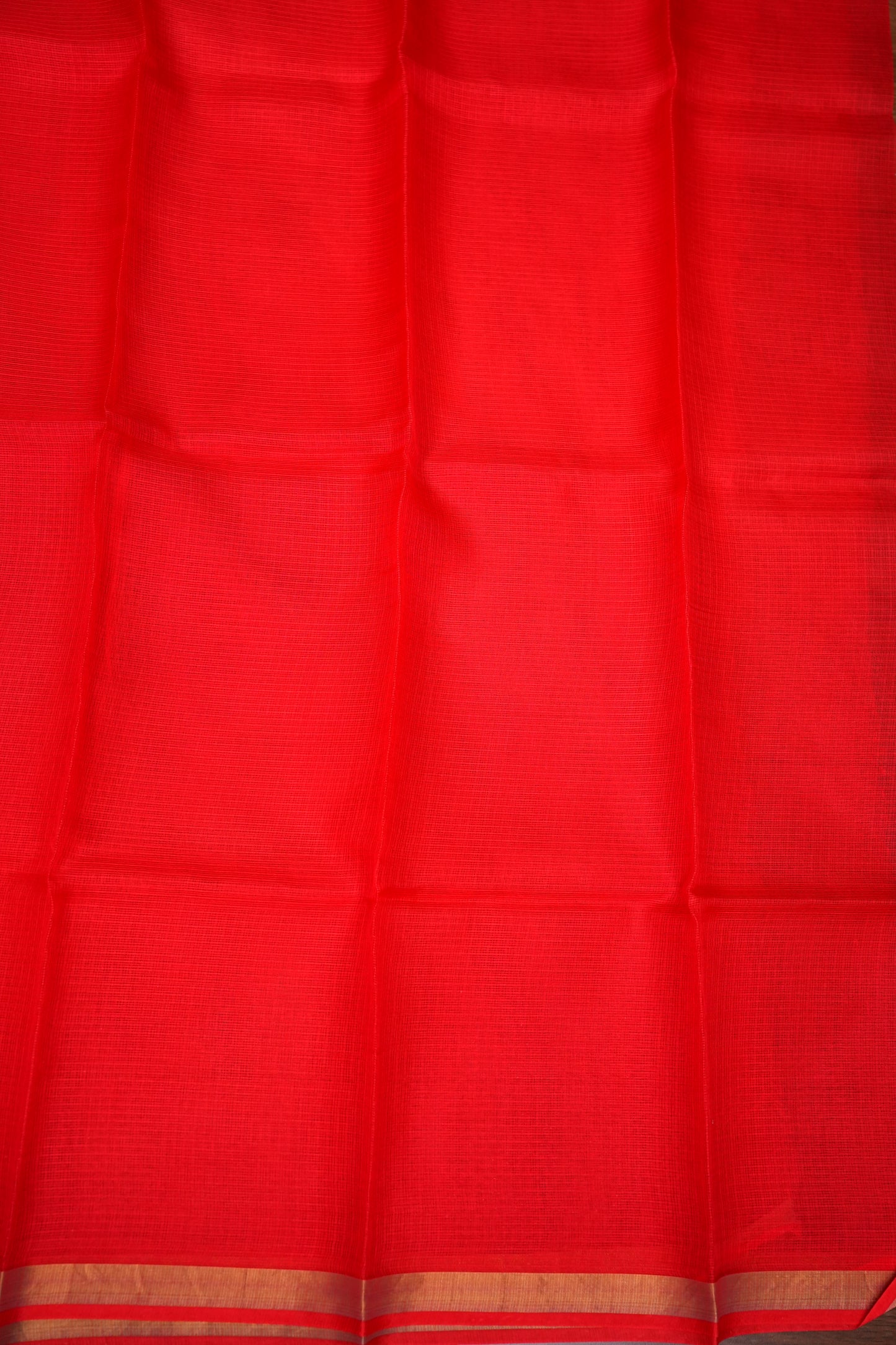 Silk Kota Plain Saree - Bright Red