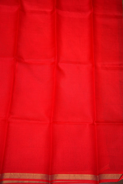 Silk Kota Plain Saree - Bright Red