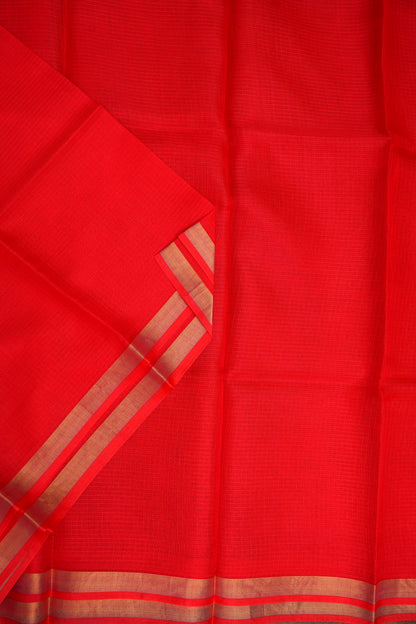 Silk Kota Plain Saree - Bright Red