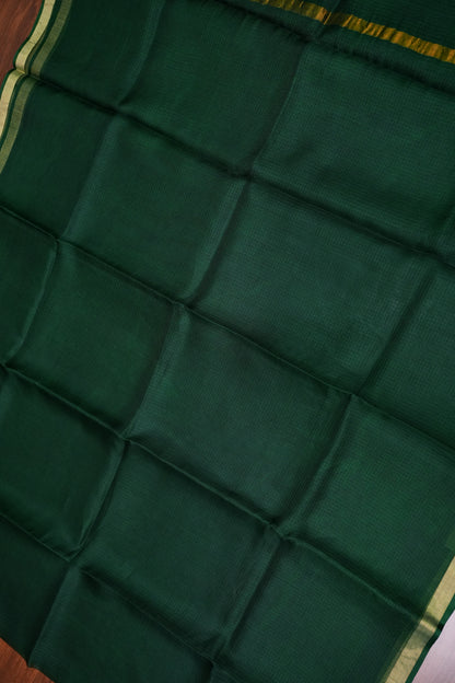 Silk Kota Plain Saree - Bottle Green