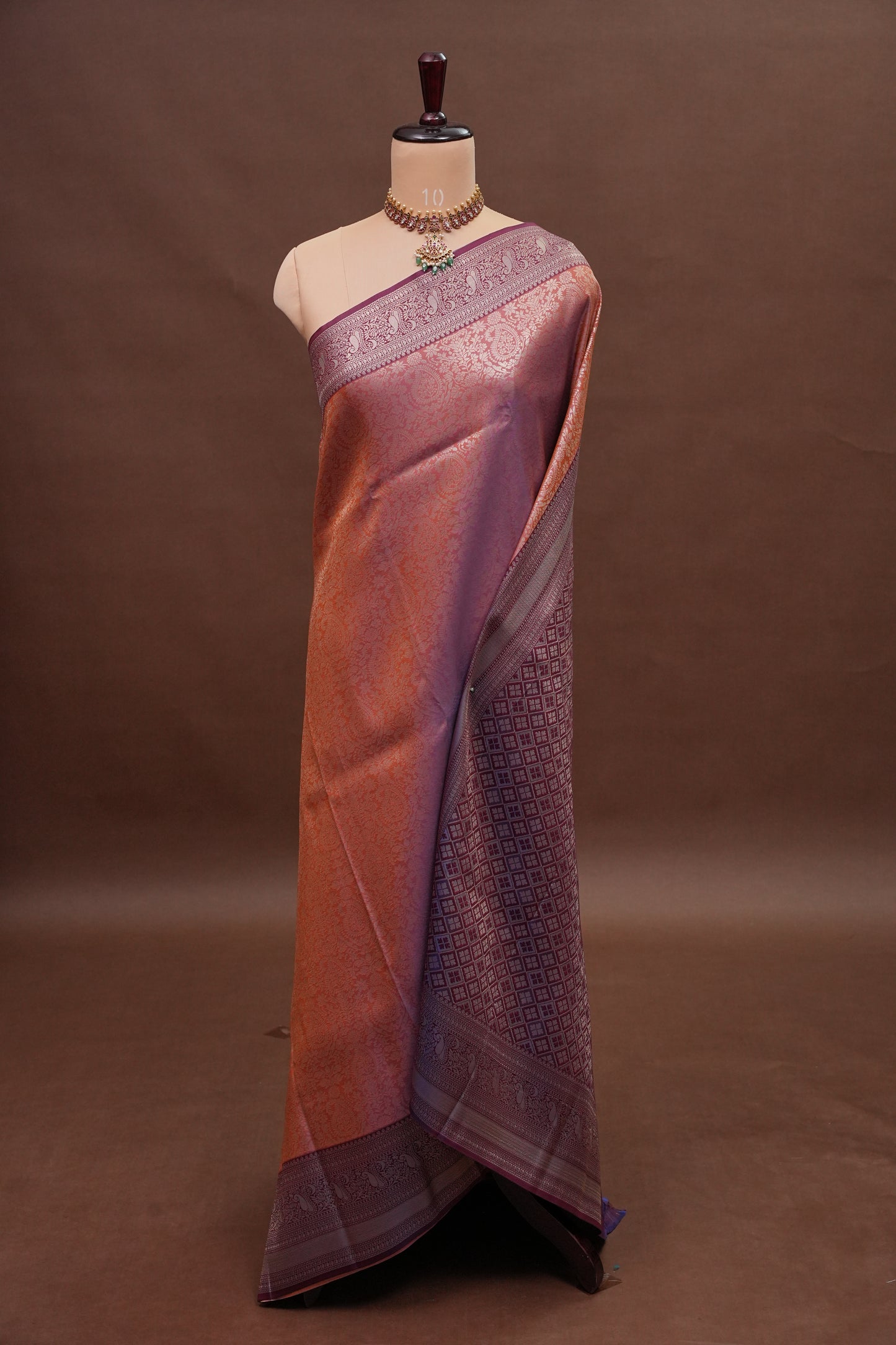 Kanchivaram Semi Silk Saree - Copper with Deep Purple
