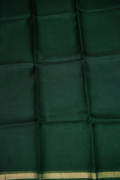Silk Kota Plain Saree - Bottle Green