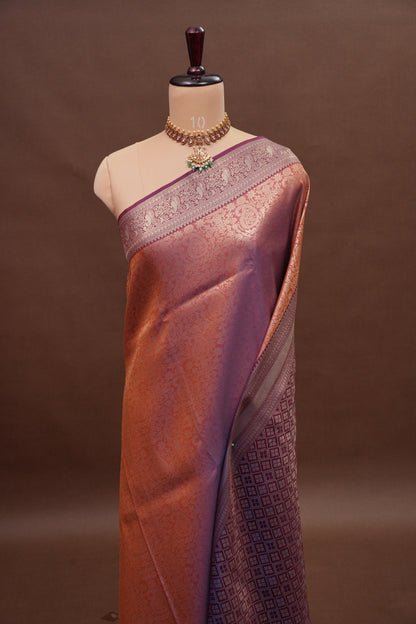 Kanchivaram Semi Silk Saree - Copper with Deep Purple