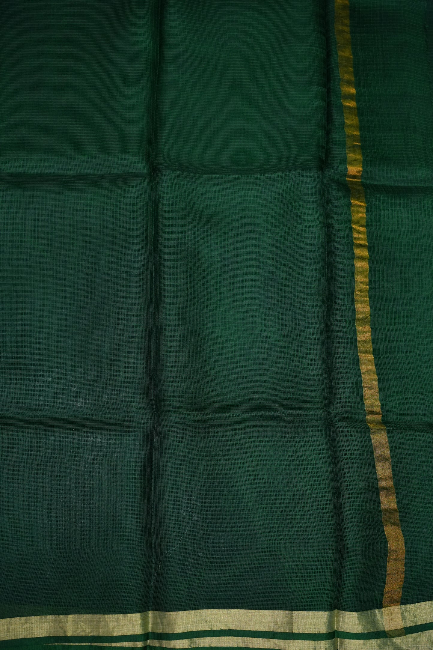 Silk Kota Plain Saree - Bottle Green