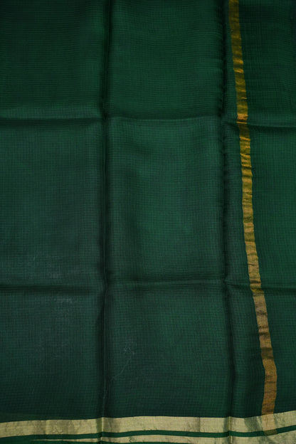 Silk Kota Plain Saree - Bottle Green