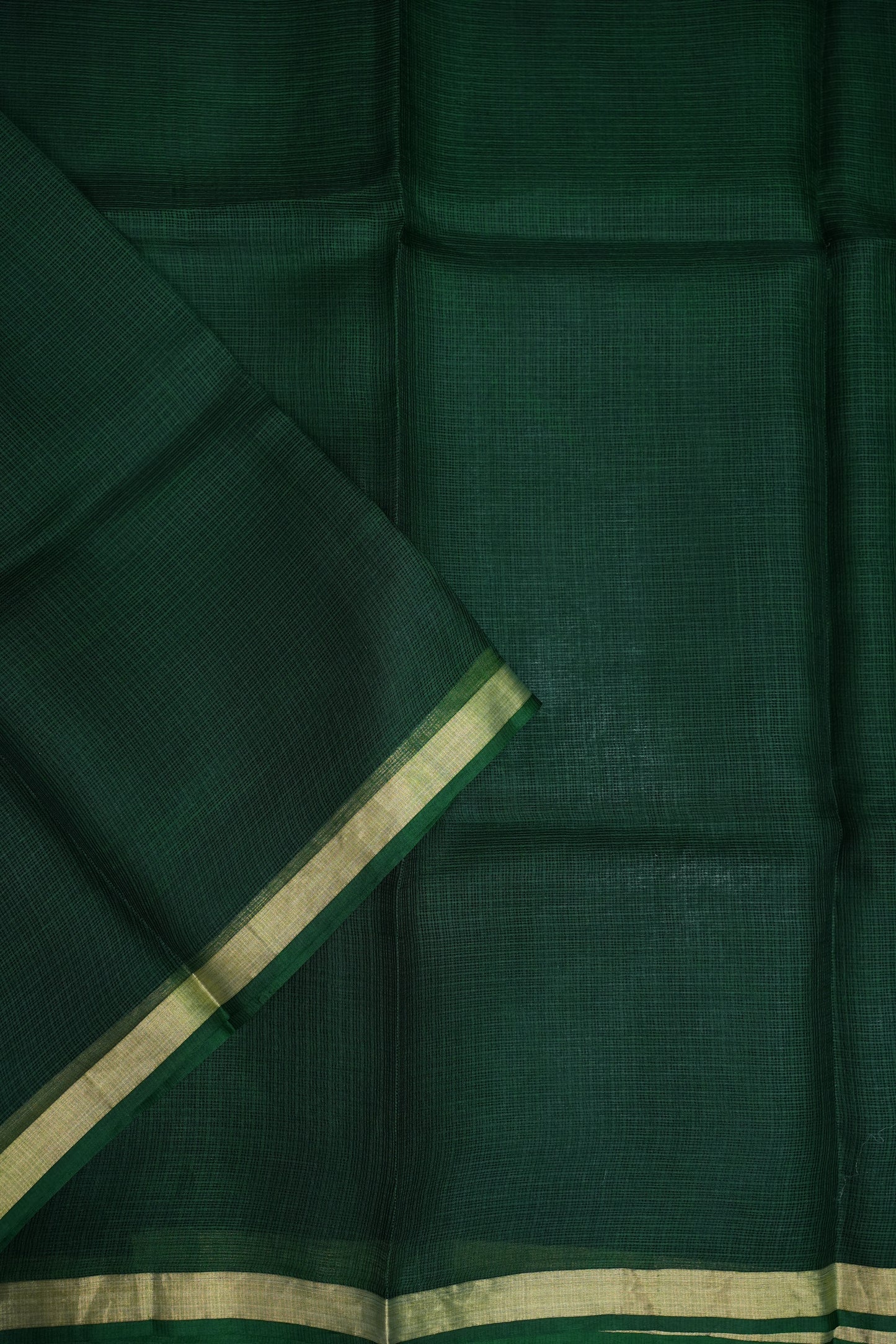 Silk Kota Plain Saree - Bottle Green