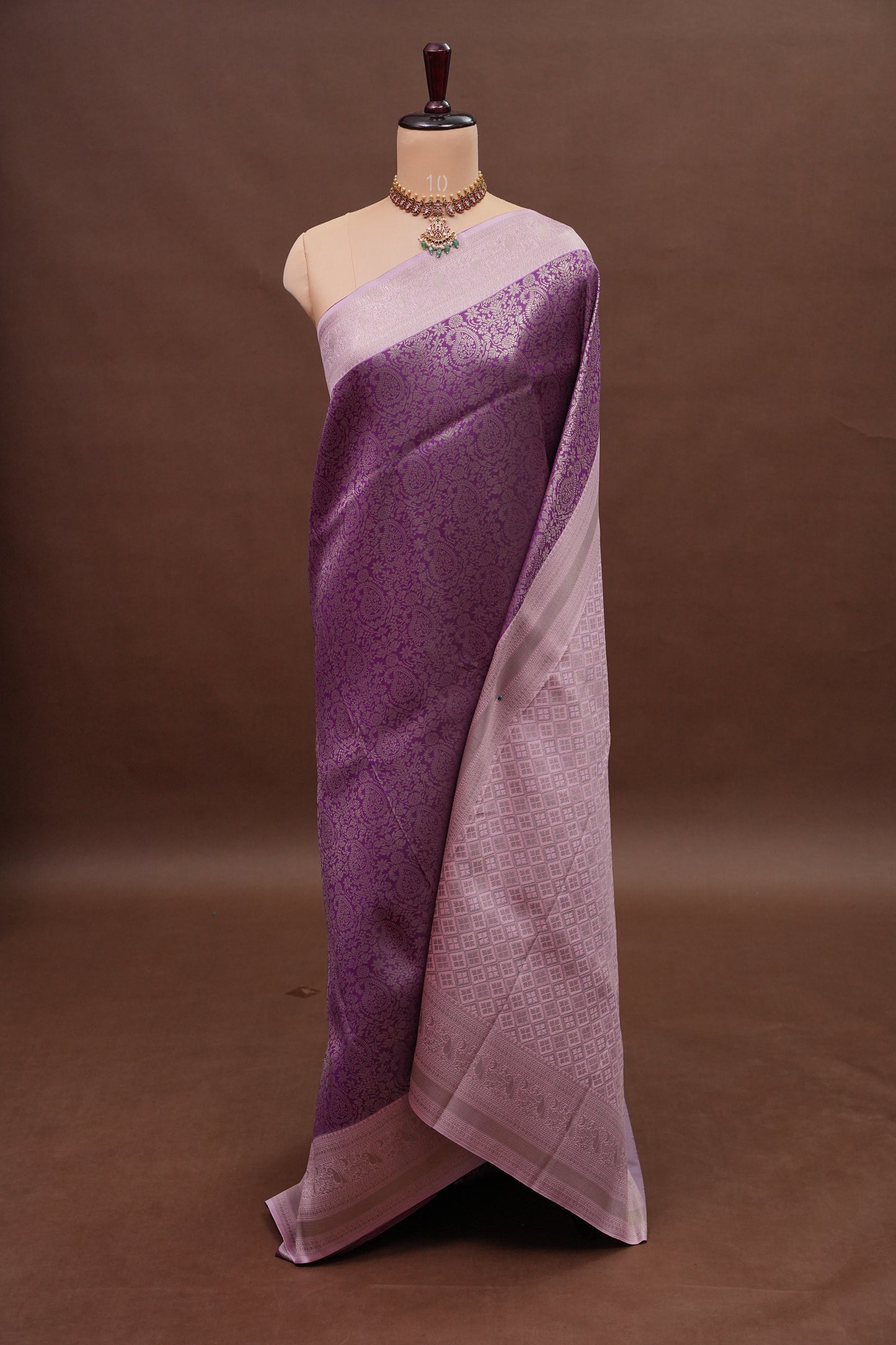 Kanchivaram Semi Silk Saree - Wine with Baby Pink