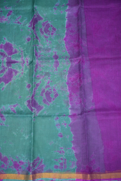 Silk Kota Shibori Tie & Dye Saree - Blue and Pink