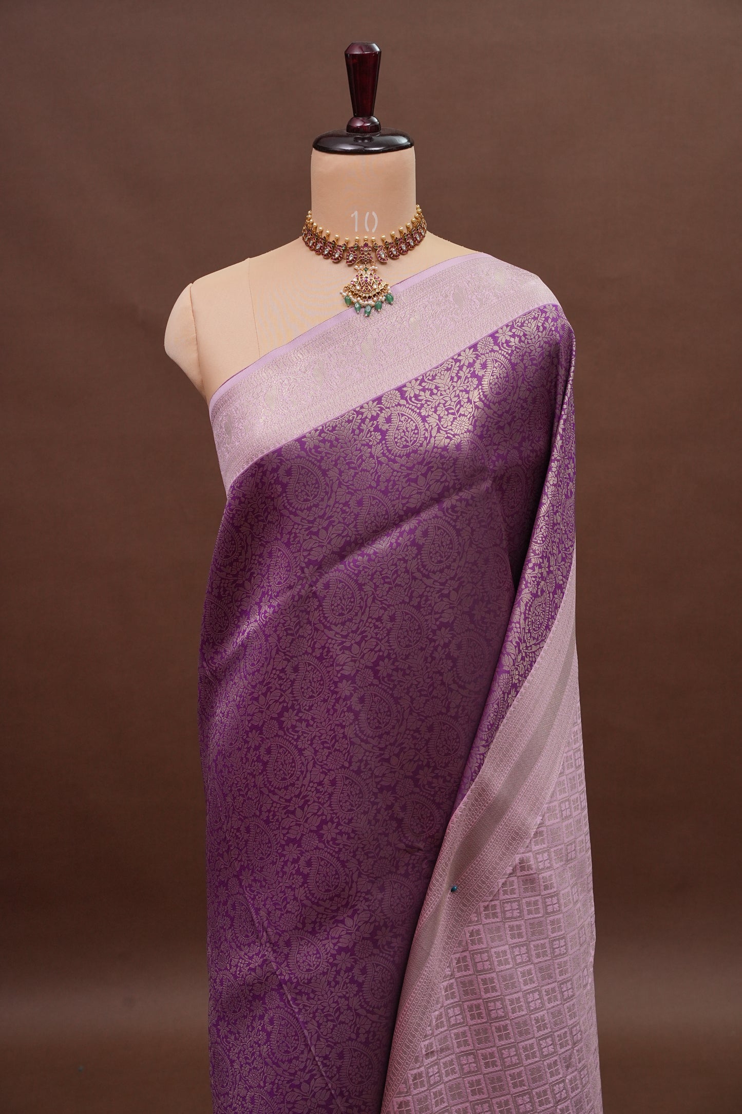 Kanchivaram Semi Silk Saree - Wine with Baby Pink