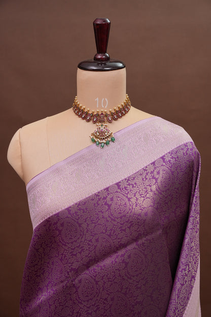 Kanchivaram Semi Silk Saree - Wine with Baby Pink