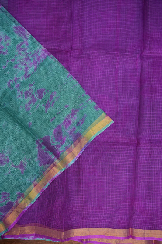 Silk Kota Shibori Tie & Dye Saree - Blue and Pink
