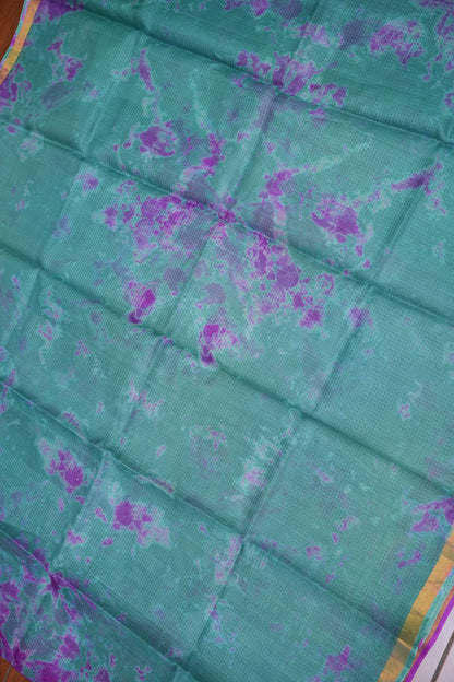 Silk Kota Shibori Tie & Dye Saree - Blue and Pink