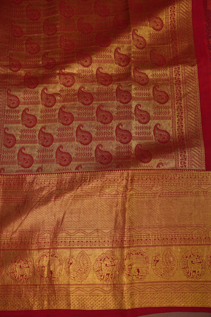 Handpainted Pen Kalamkari Pure Kanchipuram Silk Saree|Silk Mark Certified