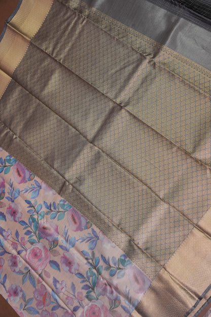 Digital Printed Semi Silk Saree - Pastel Pink Nude
