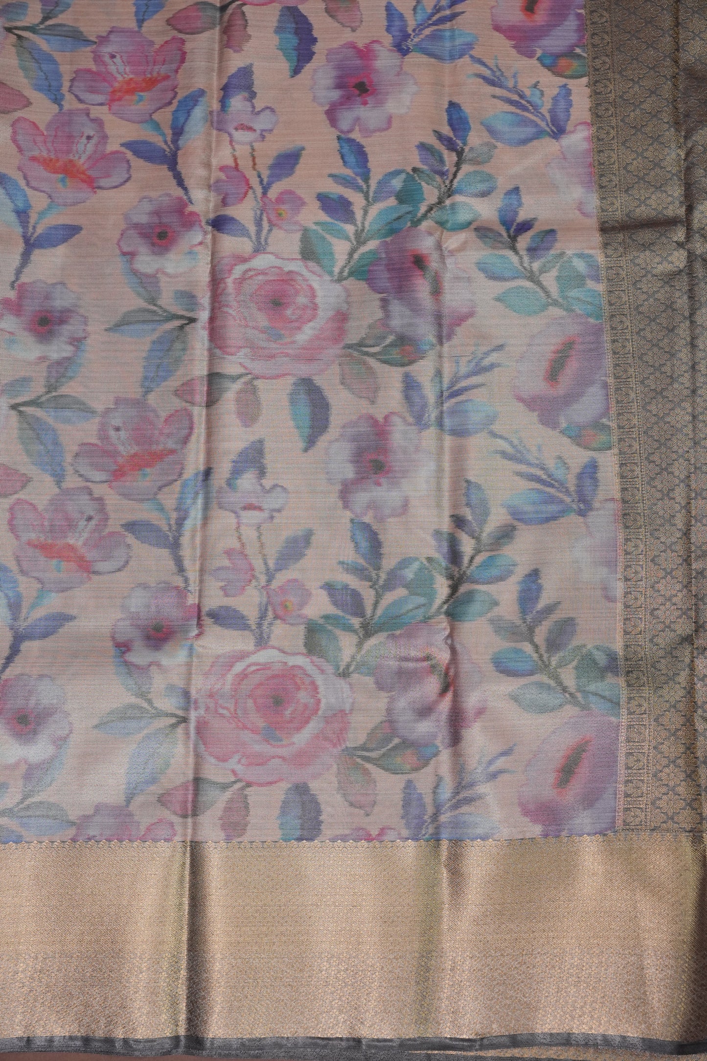 Digital Printed Semi Silk Saree - Pastel Pink Nude