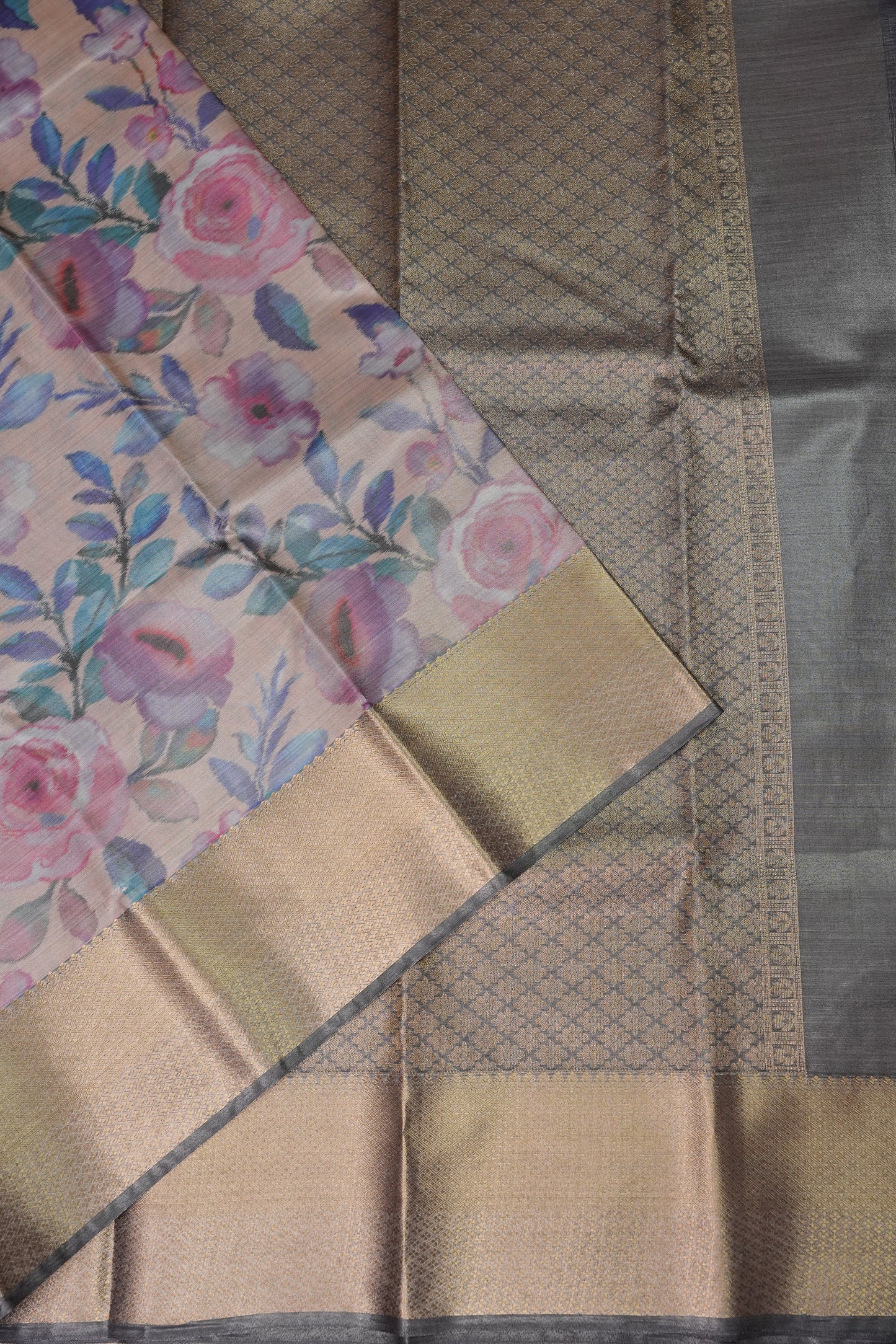 Digital Printed Semi Silk Saree - Pastel Pink Nude