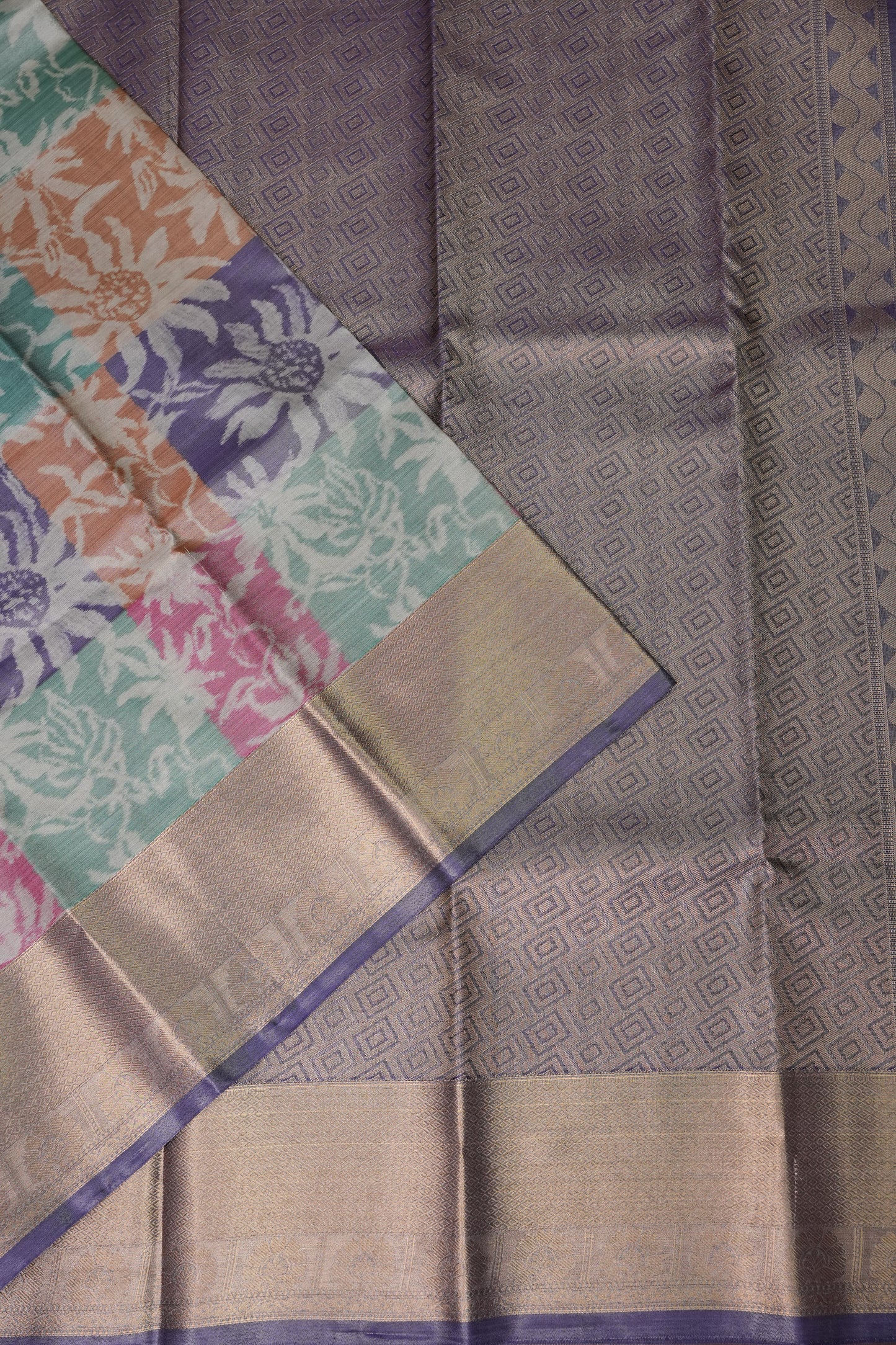 Digital Printed Semi Silk Saree - Pastel Nude
