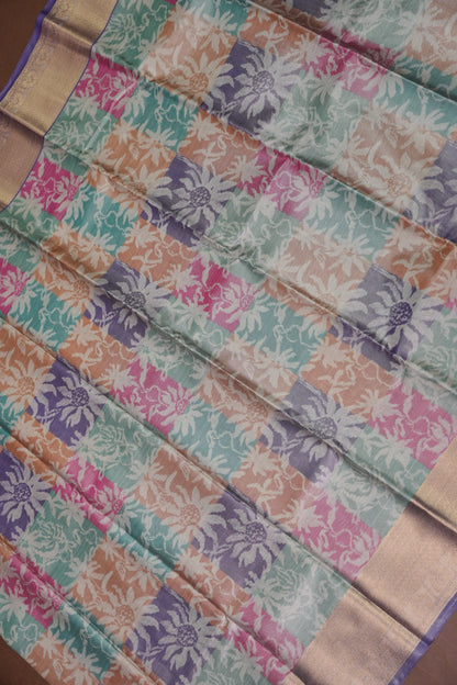Digital Printed Semi Silk Saree - Pastel Nude