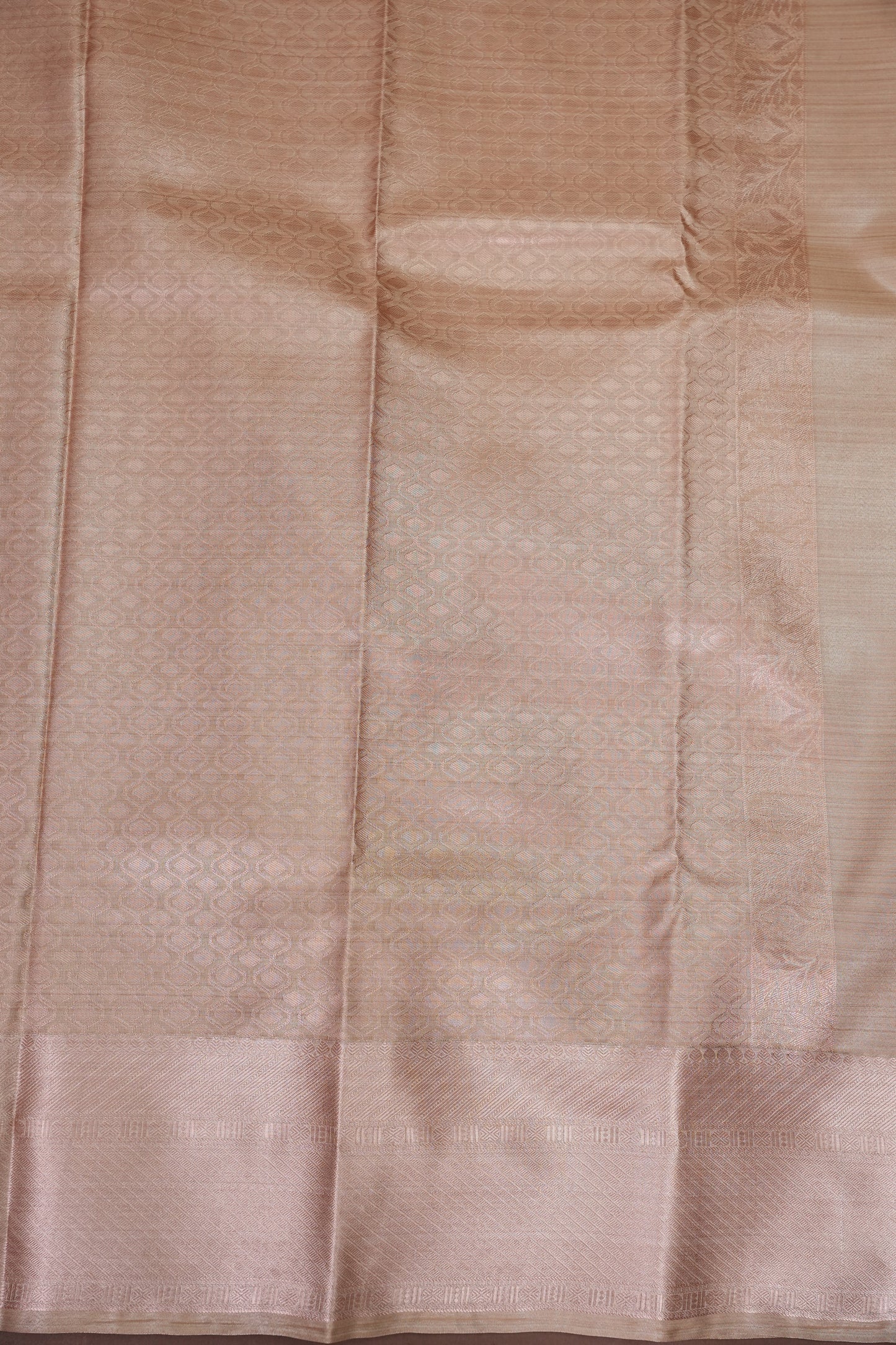 Digital Printed Semi Silk Saree - Peach Beige with Rust