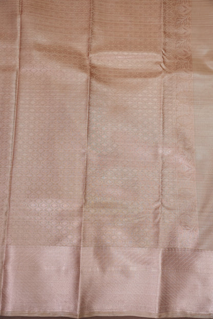 Digital Printed Semi Silk Saree - Peach Beige with Rust
