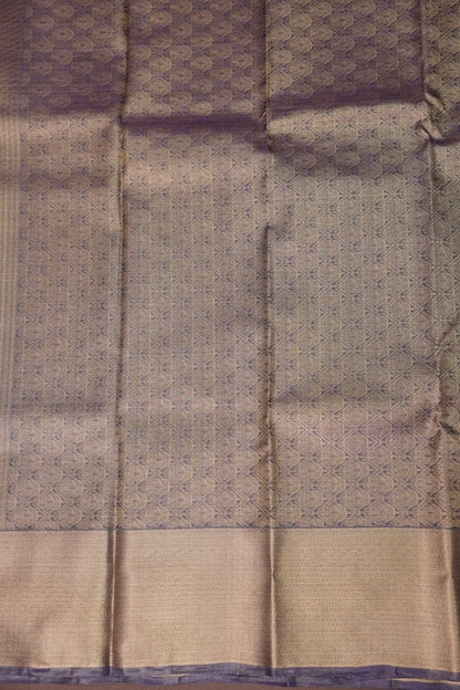 Digital Printed Semi Silk Saree - Muted Lavender Grey with Lime Yellow