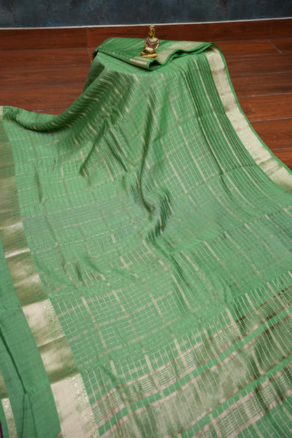 Soft Chanderi Silk Cotton Saree – Mint Green