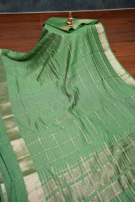 Soft Chanderi Silk Cotton Saree – Mint Green