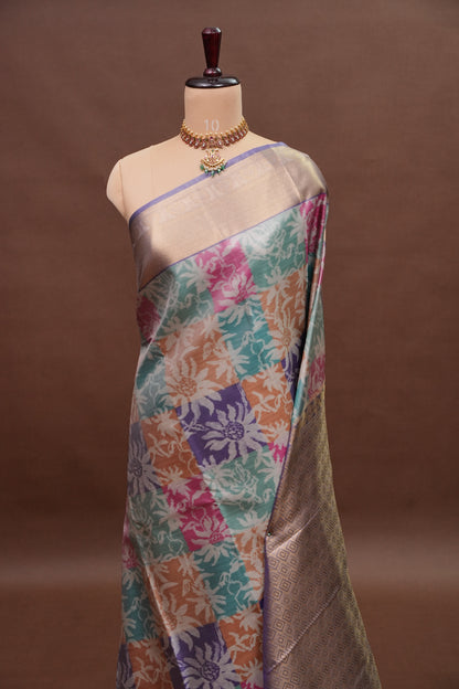Digital Printed Semi Silk Saree - Pastel Nude