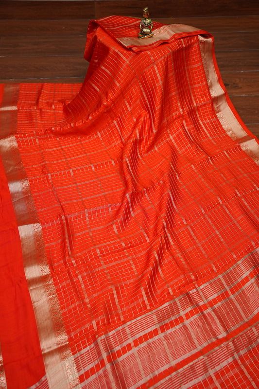 Soft Chanderi Silk Cotton Saree – Orange