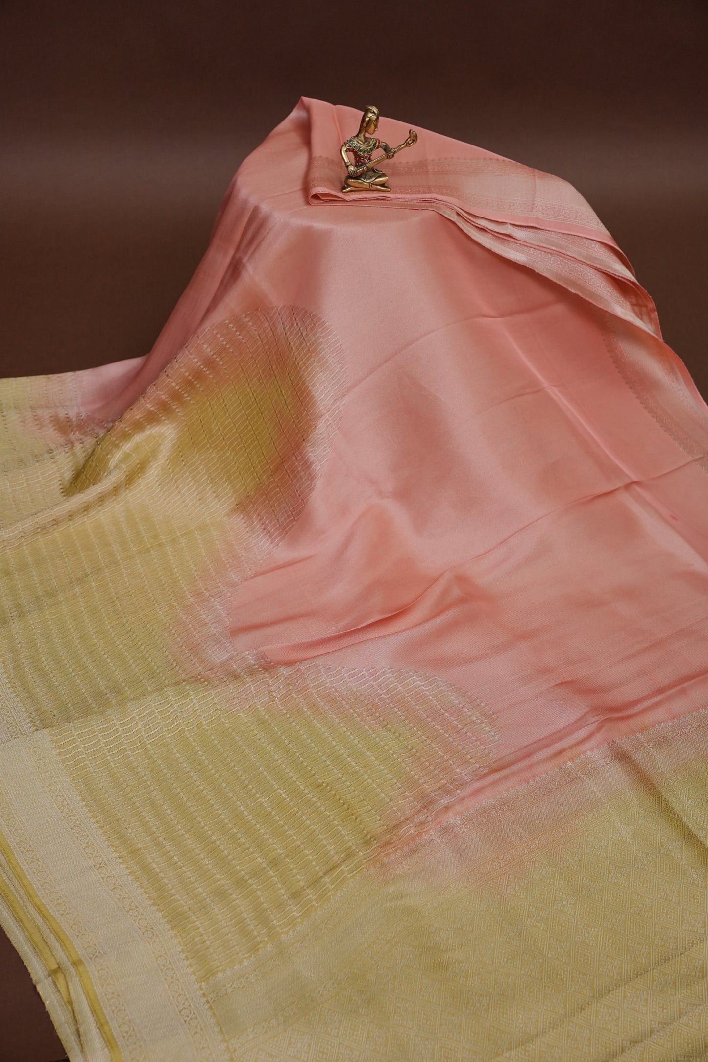 Soft Banarasi Silk Saree - Peach and Green