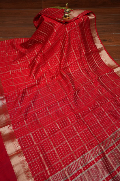 Soft Chanderi Silk Cotton Saree – Red