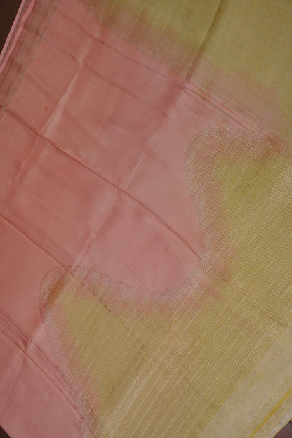 Soft Banarasi Silk Saree - Peach and Green