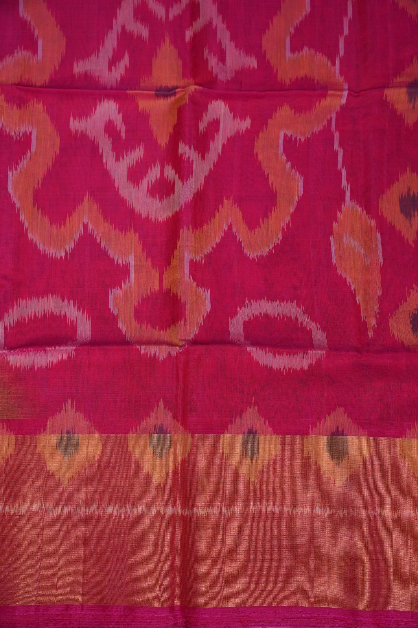 Pure Ikkat Silk Cotton Saree - Mustard & Grey with Pink